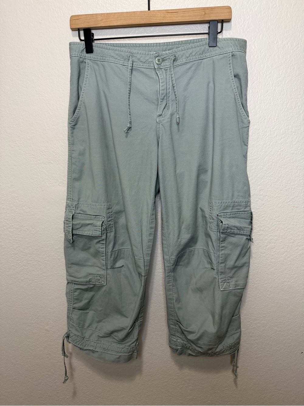 Prana Y2K Sage Green Cargo Capri Pants Drawstring Hiking Utility Small